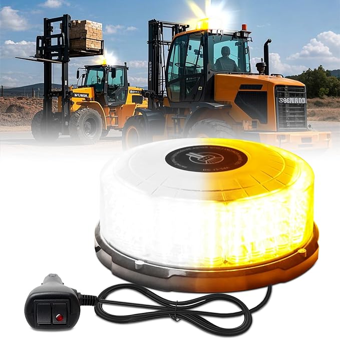 1PCS Magnetic Beacon Lights, 96LED Rooftop Mini Strobe Safety Flashing Warning Emergency Lights for Vehicles Trucks Forklift Tractors Golf Carts Boat Trailer Car Van (Amber&White)