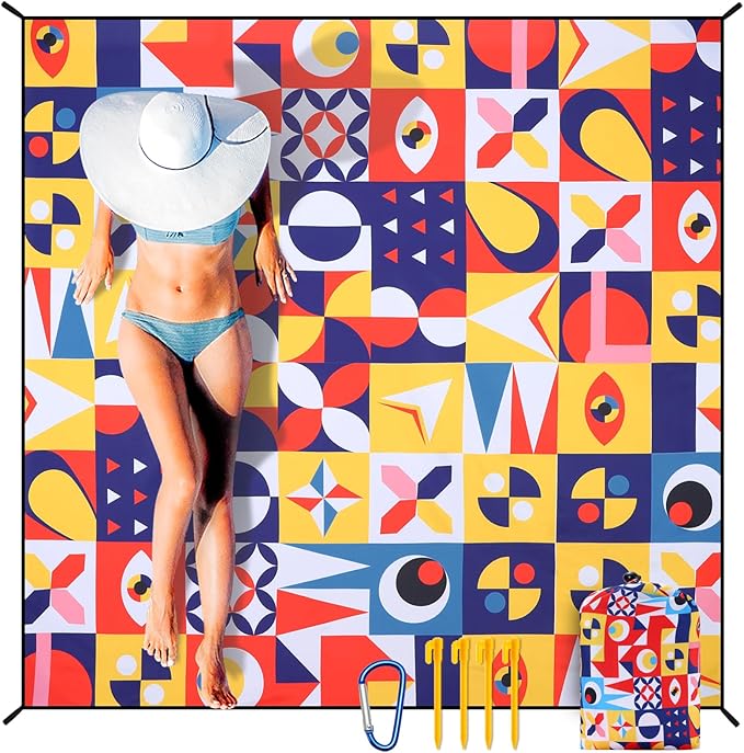 Beach Blanket Waterproof Sandproof Extra Large Beach Mat 79" X 83"/120"x108"for 1-8 Adults Quick Drying Durable Outdoor Picnic Mat for Beach Travel Camping Hiking