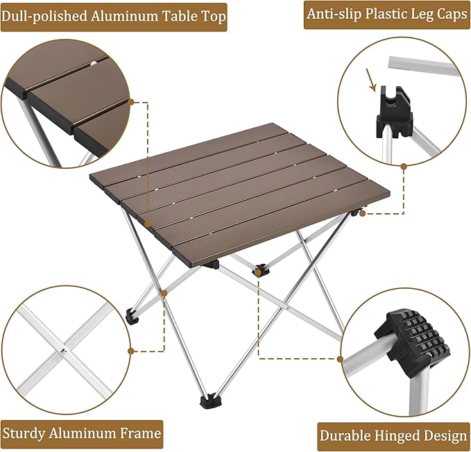 Grope Small Folding Camping Table with Aluminum Table Top, Beach Table for Sand with Carrying Bag,Prefect for Outdoor,Picnic,BBQ,Cooking,Festival