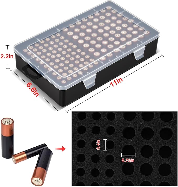 Battery Storage Organizer Case, Battery Vault Box Holder Container for 134pcs AA AAA Batteries, Garage Organization Carrying Bag Fits Home Kitchen Warehouse (Batteries Not Include) (black)
