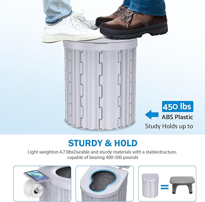 Portable Toilet, Upgraded 15'' toilet With Removable Paper Holder, Camping Toilet With A Load Capacity Of 450 Lbs, Portable Potty for Camping, Hiking, Road Trip, Car, RV, Tent, Beach, Truck Drivers