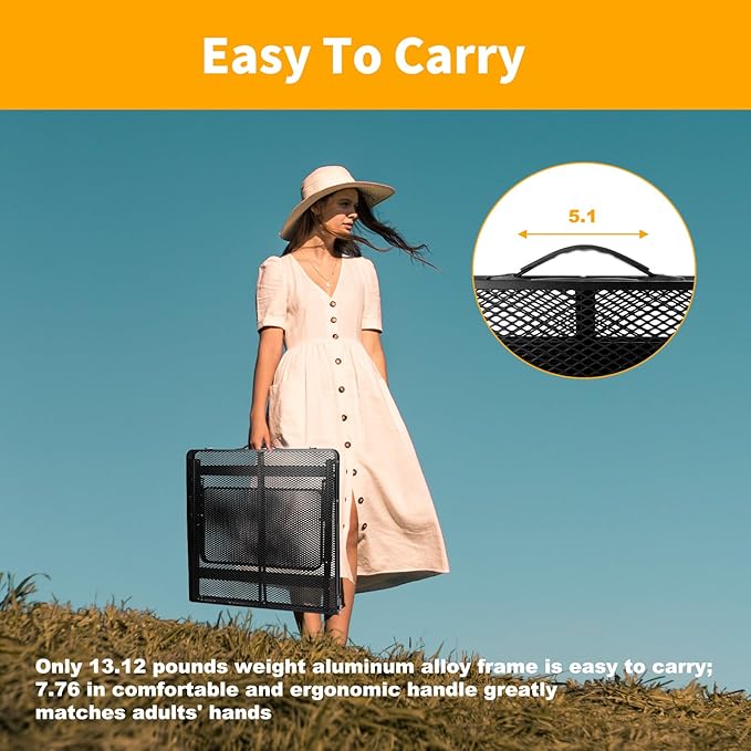 Grill Table Folding Table with 2 Wing Panels 4FT+1.77 FT with Mesh Desktop 3 Height Adjustable Portable Grill for Outdoor Indoor Beach BBQ Picnic Travel RV Black 69.3 x 23.62 inch