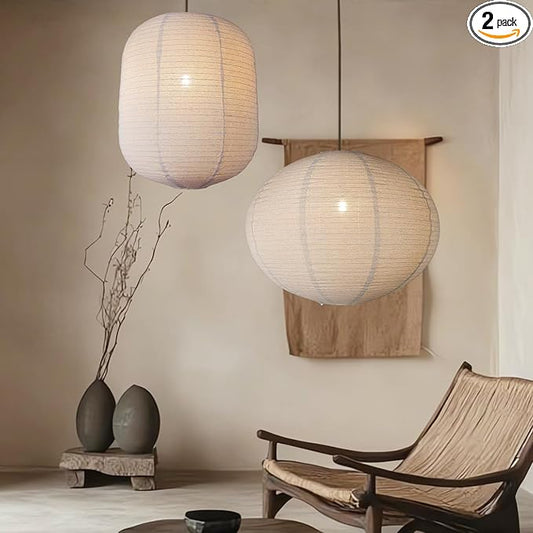 2PCS hanging lamp shade Oval Cylinder Linen Pendant Light Shade 20+13.5inch Hanging Fabric LampShade Beige Lanterns for Living Room, Dining Room, Bedroom Décor, Hotel, Window Display & Gift Giving