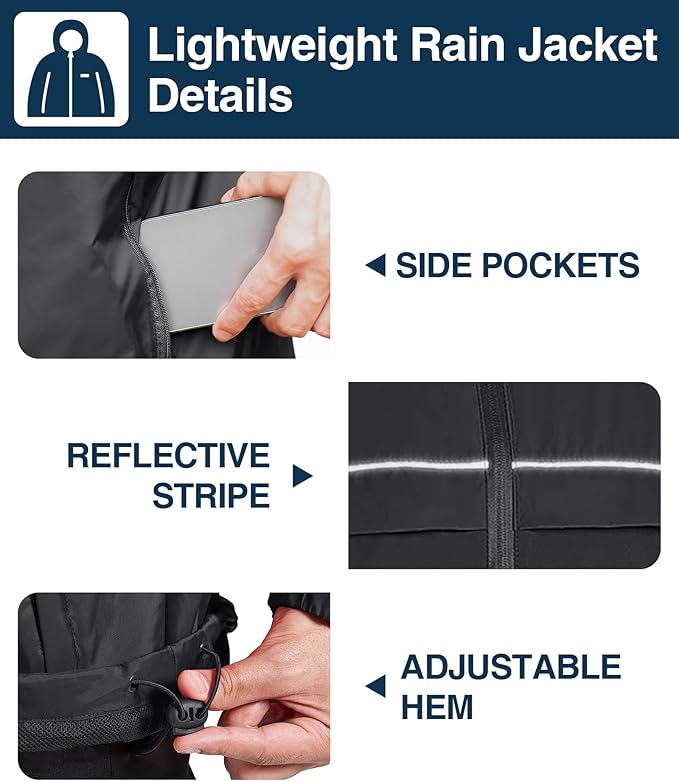 SWISSWELL Rain Jacket Men Waterproof Windbreaker, Lightweight Hooded Raincoat for Daily Casual