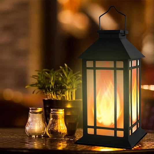 Solar Lantern Outdoor Garden Hanging Lights 11" Waterproof LED Vintage Flickering Flameless Lanterns for Patio, Table, Party, Garden, Yard, Lawn