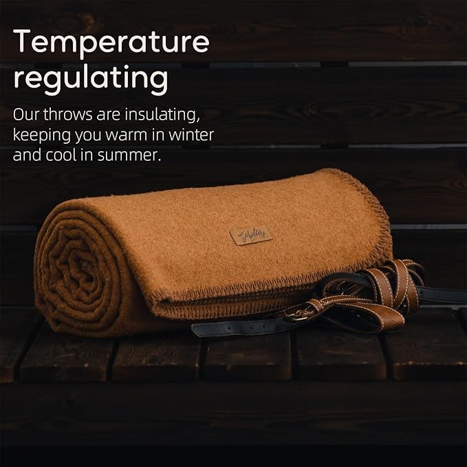 100% Wool Blanket, 48" x 62", Warm, Thick, Washable, Military Wool Blanket, Great for Camping, Outdoors, Sporting Events, Survival Kits, Dark Camel