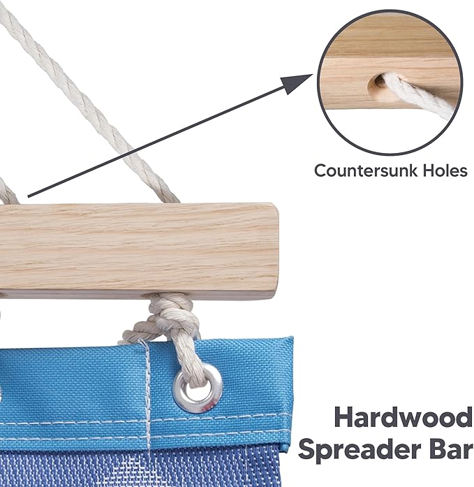 SUNCREAT Portable Double Outdoor Hammock, 450lbs Capacity, Quick Dry 2 Person Hammock with Hardwood Spreader Bar, Blue Waves