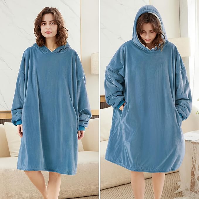 LetsFunny Blanket Hoodie,Oversized Wearable Sherpa Fleece Blanket Sweatshirt,Super Soft Warm Cozy with Giant Pocket,for Women Men Adults Teenagers Kids, One Size Fits All