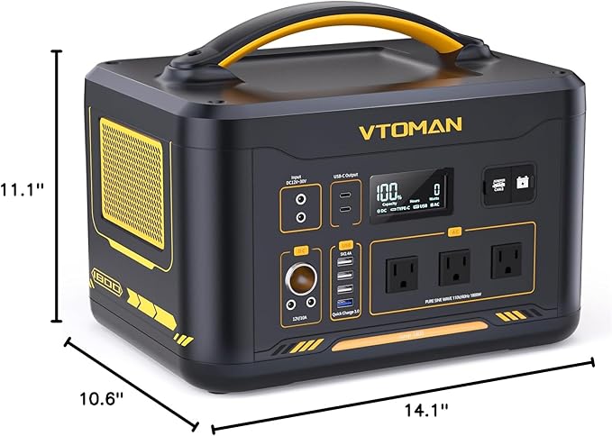 VTOMAN Jump 1800 Portable Power Station 1800W, 1548Wh LiFePO4 Solar Generator Constant-Power Battery Power Station, Dual PD 100W Type-C, Capacity Expandable to 3096Wh for Camping, Travel, Home Backup