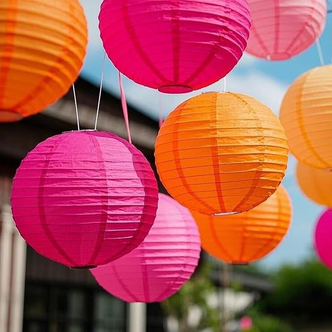 Pink Orange Paper Lanterns Decorative 15pcs Party Hanging Decorations for Bachelorette Wedding Birthday Baby Shower Graduation Anniversary Themed Room Decor