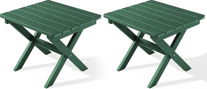 SERWALL Folding Outdoor Side Table Set of 2, Portable Adirondack Side Table, Green
