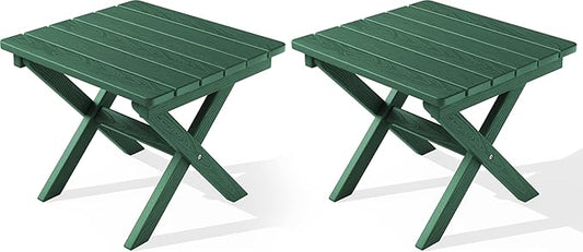 SERWALL Folding Outdoor Side Table Set of 2, Portable Adirondack Side Table, Green