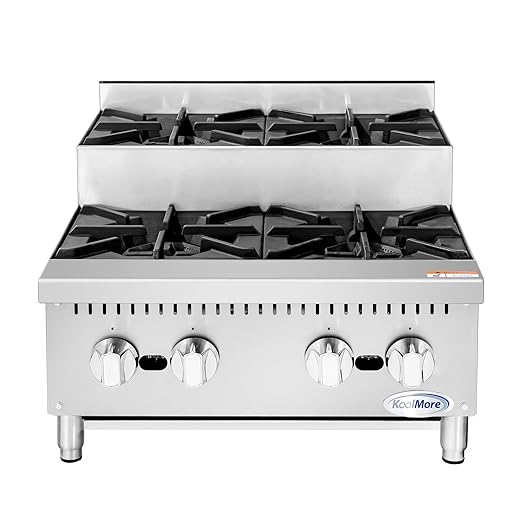 KoolMore KM-CRSU-24 24 in. Commercial Four-Burner Natural Gas Step Up Range, 104000 BTU in Stainless-Steel, ETL Listed