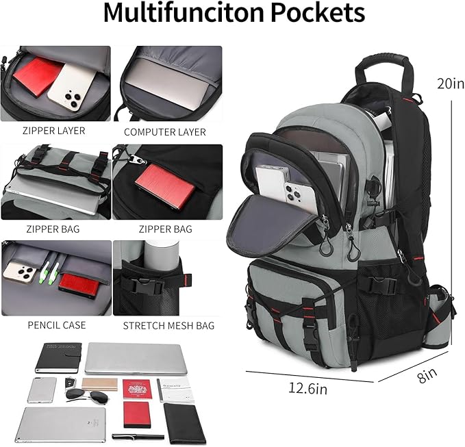 Nerlion 40L Hiking Backpack Travel Backpack for Men Women Camping Waterproof Outdoor Hiking Daypack Lightweight Backpack (Light Gray)