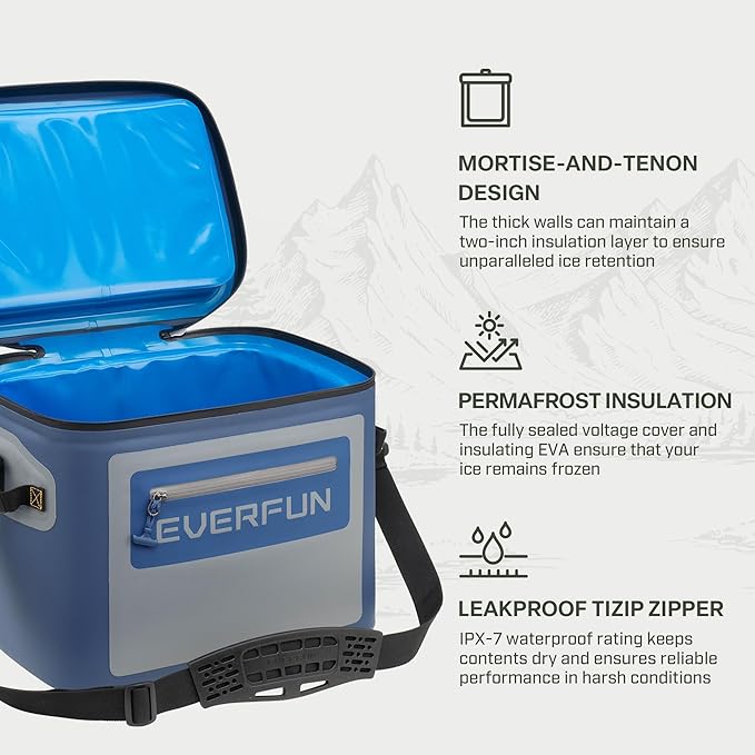 EVERFUN Soft Cooler 30 Can, Portable Insulated Small Cooling Lunch Box for Men and Women, Leakproof Ice Chest Bag for Travel, Beach, Camping, Beverage, Boating, Fishing, Tailgating, Work and Picnic