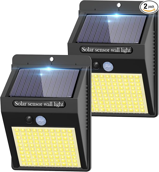 2-Pack Outdoor Solar Motion Lights - 3 Modes/100 LED Wireless, IP65 Waterproof for Front Door, Backyard, Garage & Deck (Warm White)