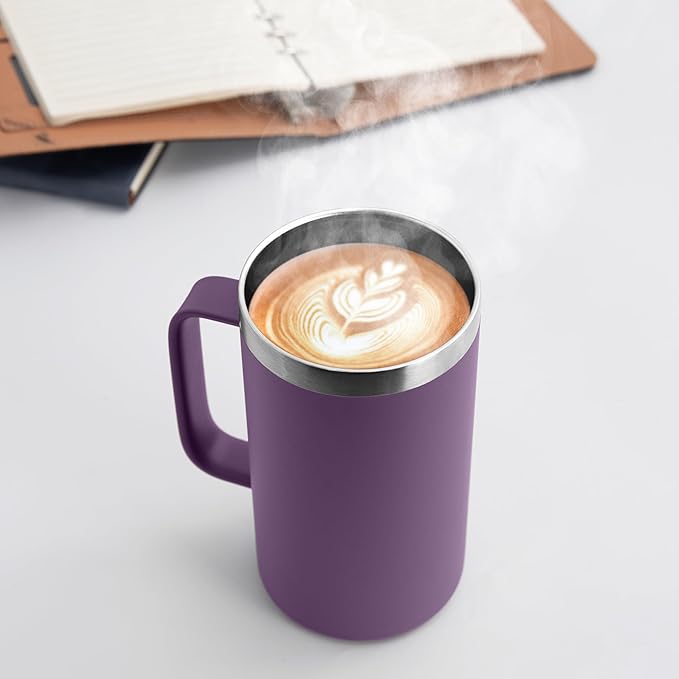 DOMICARE 24oz Mug with Handle and Lid, Stainless Steel Coffee Mug, Reusable Insulated Cup, Travel Mug with Handle, Double Wall Vacuum Coffee Tumbler for Men and Women, Dark Purple, Pack 1