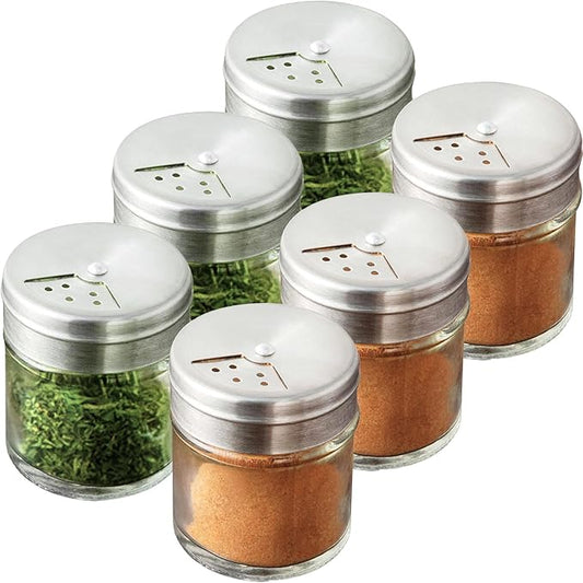 6-Pack 1.5oz Glass Spice Seasonings Shaker With Adjustable Lid