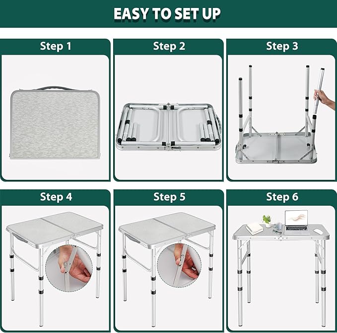 RedSwing Small Folding Table 2 Feet, Small Foldable Table Adjustable Height, Lightweight Portable Aluminum Camping Table, 3 Heights, 23in x 15 in x 10 in