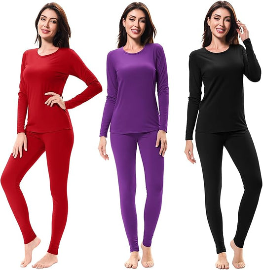 URATOT 3 Sets Women's Thermal Underwear Set Fleece Lined Long Johns Thermal Underwear Base Layer for Women Cold Winter