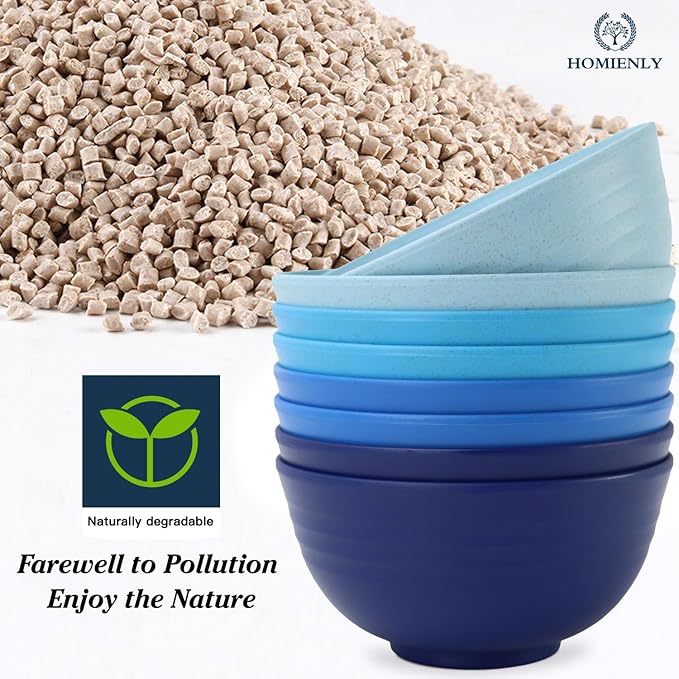 Homienly Unbreakable Cereal Bowls Set of 8-26 OZ Soup Bowls Microwave and Dishwasher Safe Wheat Straw Bowl Assorted Color Dessert Bowls for Serving Soup, Oatmeal, Pasta and Salad (Gradient Blue)