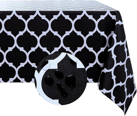 Romanstile Rectangle Plastic Tablecloth, 100% Waterproof Oil-Proof Checkered PVC Table Cloth, Heavy Duty Vinyl Table Cover for Dining, Camping, Picnic, Outdoor - 54 x 120 Inch, Moroco Black