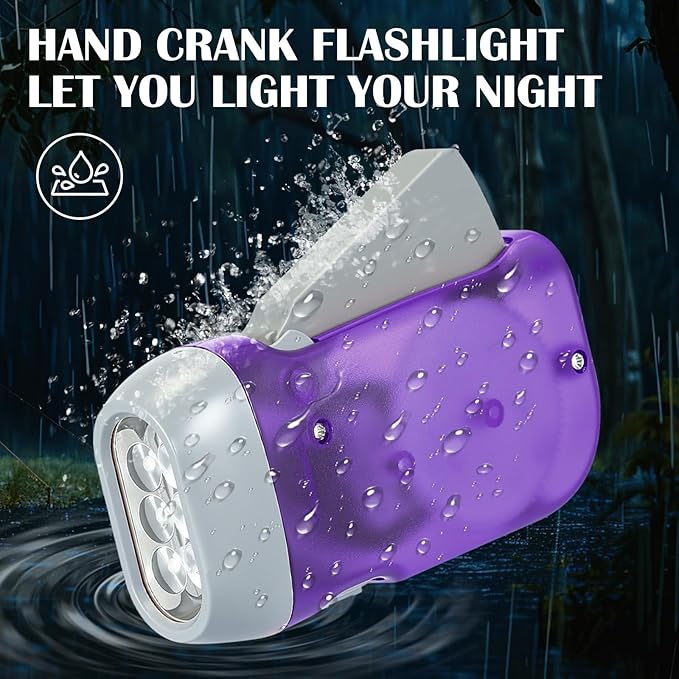 Treela 36 Pcs Hand Crank Flashlights Operation Christmas Items Bulk Squeeze Flashlight No Battery Required Torchlight 3 Powered Charging for Emergency(Red, Blue, Orange, Purple)