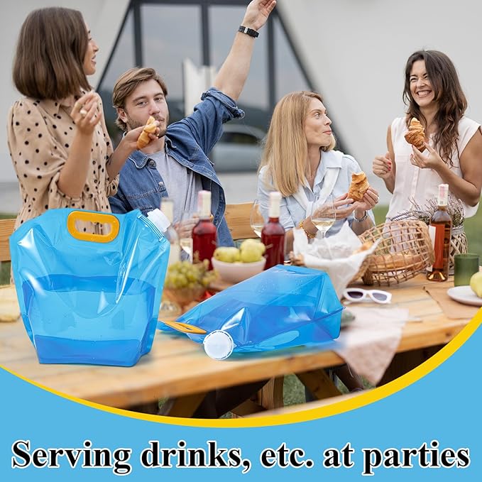 Tessco 12 Pack 1.3 Gallon Collapsible Water Storage Bag Water Container Bag Emergency Jug Foldable Plastic Storage Pouch Freezable Carrier Tank for Outdoor Sport Camping(Blue,Modern)