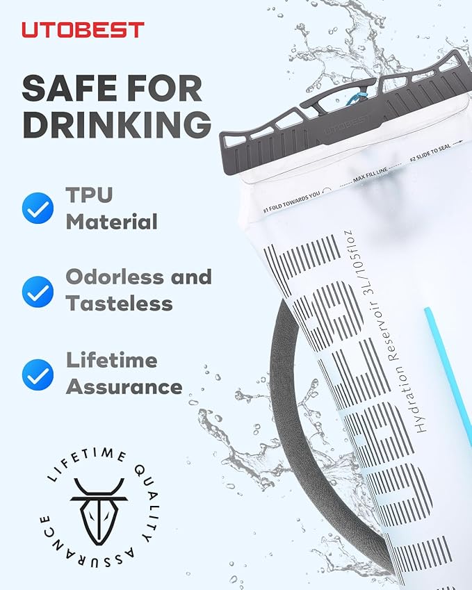 UTOBEST Hydration Bladder,TPU Water Bladder,Water Bladder for Hiking Backpack,BPA Free,Wide Opening,Leak-Proof,Water Reservoir for Hiking Cycling Camping Running