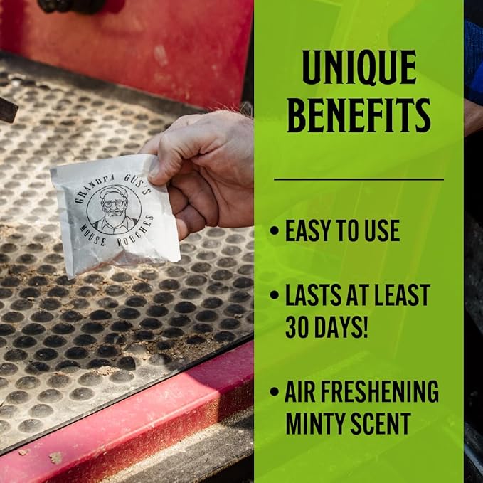 Grandpa Gus's Extra-Strength Mouse Repellent Pouches, Cinnamon/Peppermint Oils Repel Mice from Nesting & Freshen Air in Car/RV/Boat/Garage/Shed/Cabin, 1.75 oz (Pack of 10)