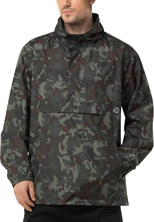 Outdoor Ventures Men's Rain Jacket Waterproof Lightweight Packable Rain Pullover for Hiking Golf Running