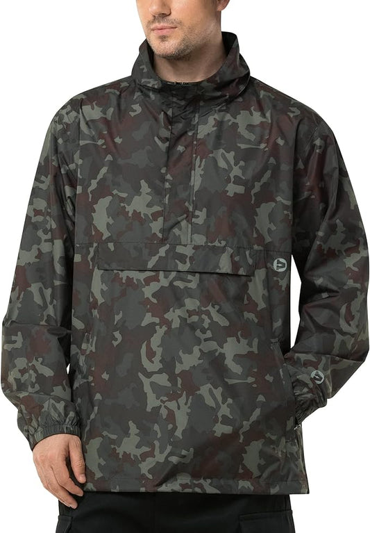 Outdoor Ventures Men's Rain Jacket Waterproof Lightweight Packable Rain Pullover for Hiking Golf Running