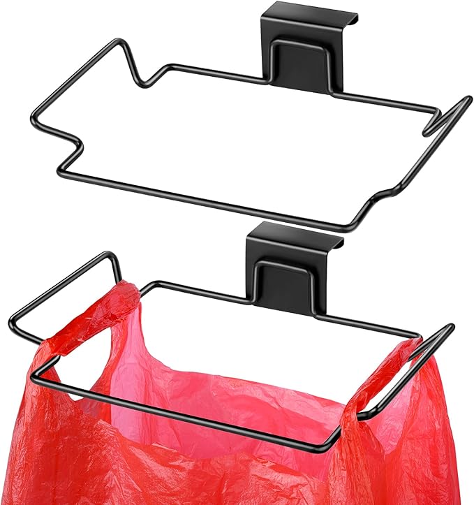 HNYYZL Trash Bag Holder,2 Pack Trash Bag Holder for Cabinet Door and Cupboards,Stainless Steel,Black,Plastic Bag Holder under Sink,Use for Kitchen,Bathroom,Camper,Rv