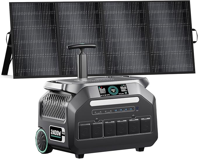 IEE 2048Wh Solar Generator,2400W Portable Power Station P2400 with LiFePO4 Batteries and 500W Solar Panel,1800W AC Charging,4 AC Outlets Up to 2400W for Home,Power Outages, Camping,and RVs