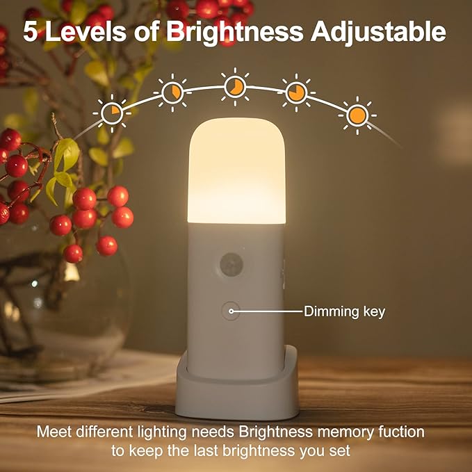 Motion Sensor Night Lights Indoor, Rechargeable Night Light Battery Powered, Portable Nightlight with Adjustable Brightness Activated Table Lamp for Kids, Adults(Cool White, 4Pack)