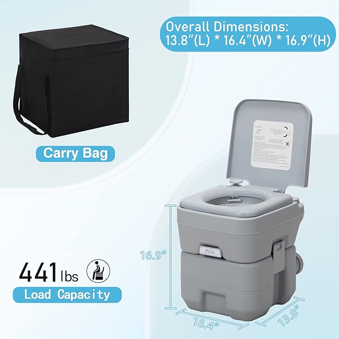 JAXPETY Portable Toilet with Carry Bag, Camping Toilet 5.3 Gallon Waste Tank Porta Potty, Leak-Proof Indoor Outdoor Toilet for RV, Travel, Boating, Fishing