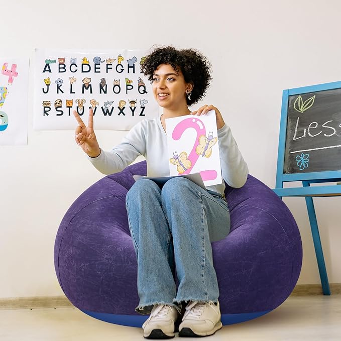 Realspring Inflatable Bean Bag Chairs Outdoor Blow up Camping Chairs Inflatable Lazy Sofa Folding Portable Bean Bag Loungers Couch for Movie Night(Blue,2 Pcs)