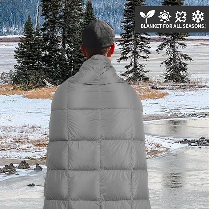 Down Camping Blanket, Muti-Use Outdoor Travel Blanket, Puffy Sleeping Bag Blanket, Waterproof Packable Backpacking Quilt for Camping, Travel, Airplane, Hiking, Picnic, 55''x79''