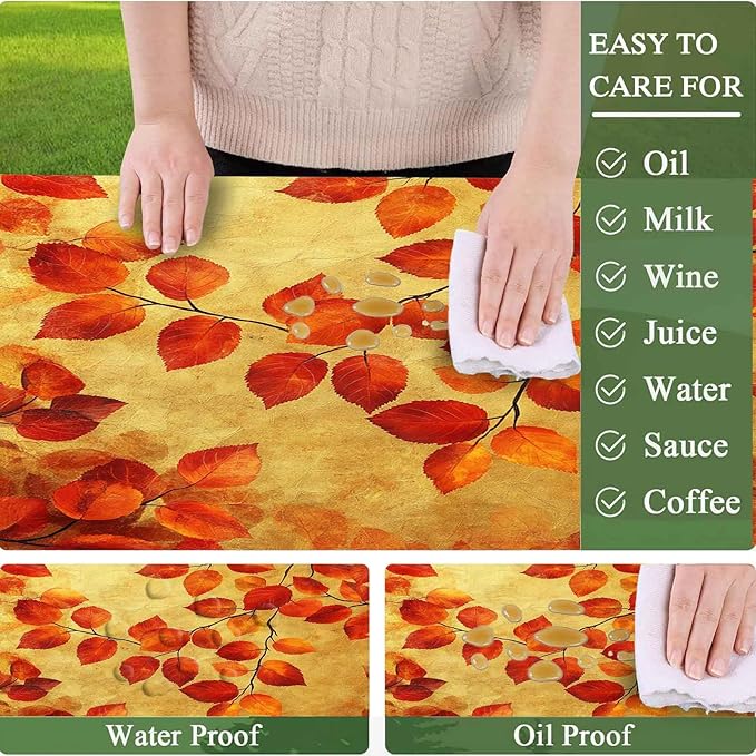 CAPSCEOLL Elastic Picnic Table Cover with Bench Covers 5Ft Waterproof Fitted Picnic Table Cover Cloths for Outdoors Camping Tablecloth with Drawstring Bag, 60X30in, Burnt Orange Leaves