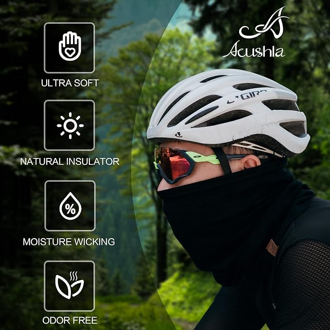 ACUSHLA 100% Merino Wool Neck Gaiter Ski Face Mask Scarf Neck Warmer for Men & Women All Weather