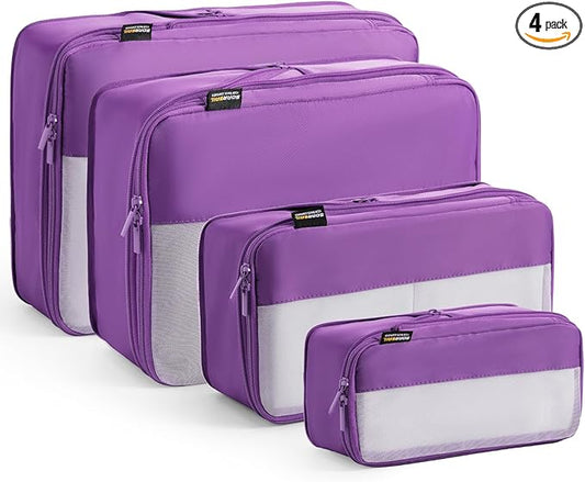 4 Set Compression Packing Cubes for Travel, Suitcases and Backpack Space Saving Organizers (Bright Purple)