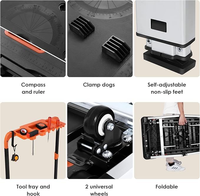 TLGREEN Multifunctional Folding Work Table, 7 in 1 Work Benches for Garage, as Portable Workbench, Sawhorse, Scaffold, Platform, Car Creeper, Dolly and Hand Truck, with 4 Wheels