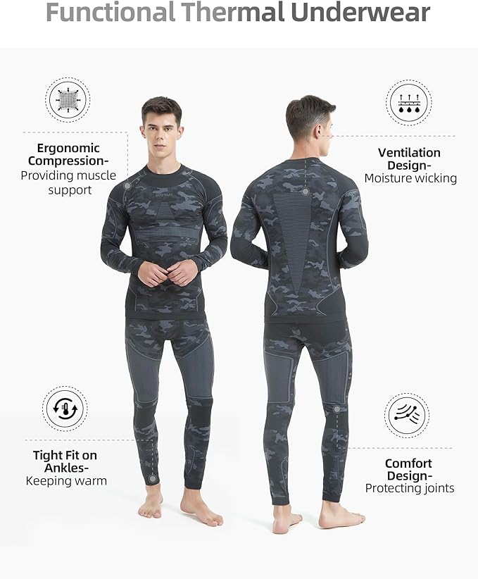 NOOYME Thermal Underwear Long Johns for Men - Long Underwear Base Layer for Cold Weather