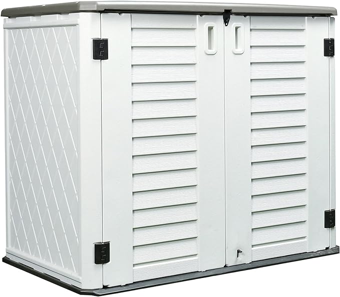 HOMSPARK Storage Shed Weather Resistance, Multi-Purpose Outdoor Storage Cabinet Waterproof, Outdoor Storage Cabinet for Bike, Garbage Cans, Lawnmower, Garden Accessories (off white, Standard-26 cu ft)