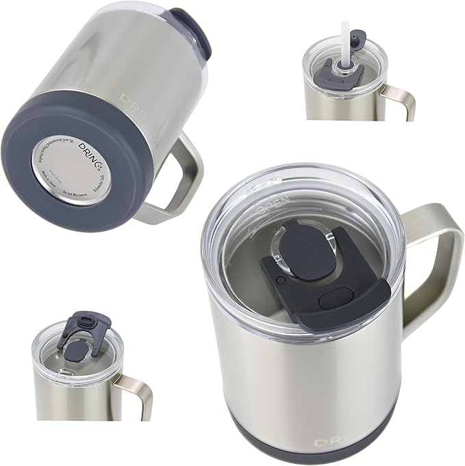 Drinco 16 oz Coffee Mug, Vacuum Insulated Camping Mug with Lid, Double Wall Stainless Steel Travel Mug Insulated Tumblers Coffee Mugs Coffee Cups Tea Cup (16oz Artic White)