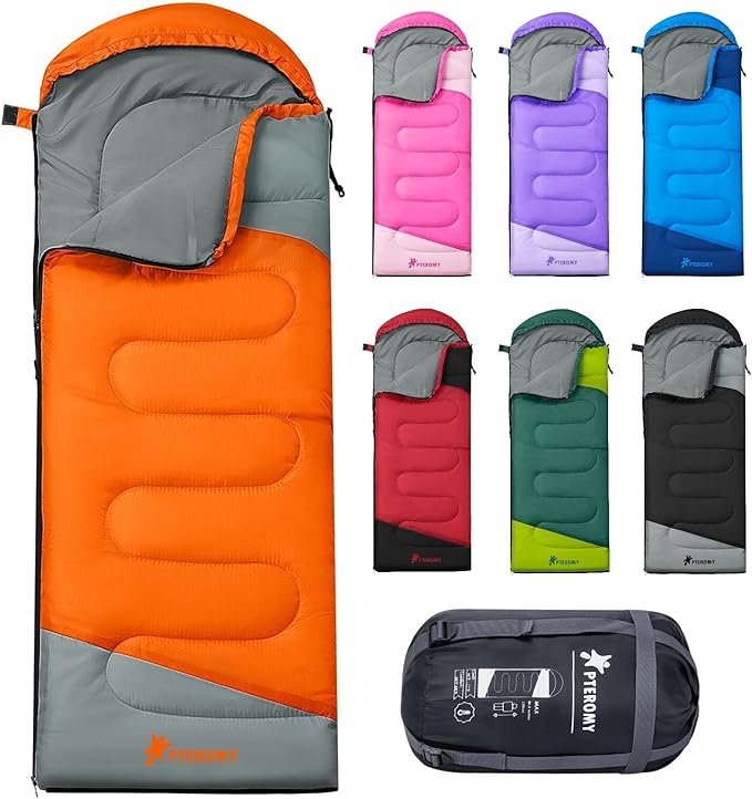PTEROMY Sleeping Bags for Adults, Lightweight Water Resistant Backpacking Camping Sleeping Bag for Warm Cold Weather, Camping Essentials for Hiking Outdoor Travel