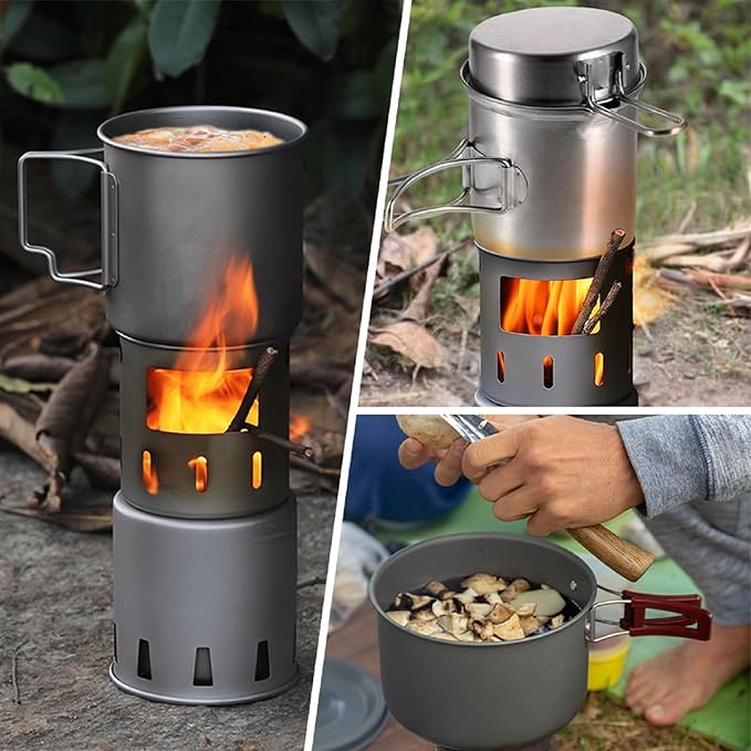 Lixada Camping Stove Titanium Backpacking Wood Burning Stove Portable Folding Camping Wood Stove Lightweight Mini Camp Stove for Outdoor Camping Trekking Hiking Backpacking Picnic BBQ
