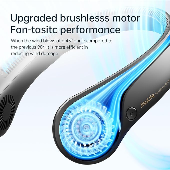 JISULIFE Portable Neck Fan, Hands-Free Bladeless, 5 Speeds, 4000 mAh Battery Operated Wearable Personal Fan, Twistable, Rechargeable, Gift for Women Men-Black
