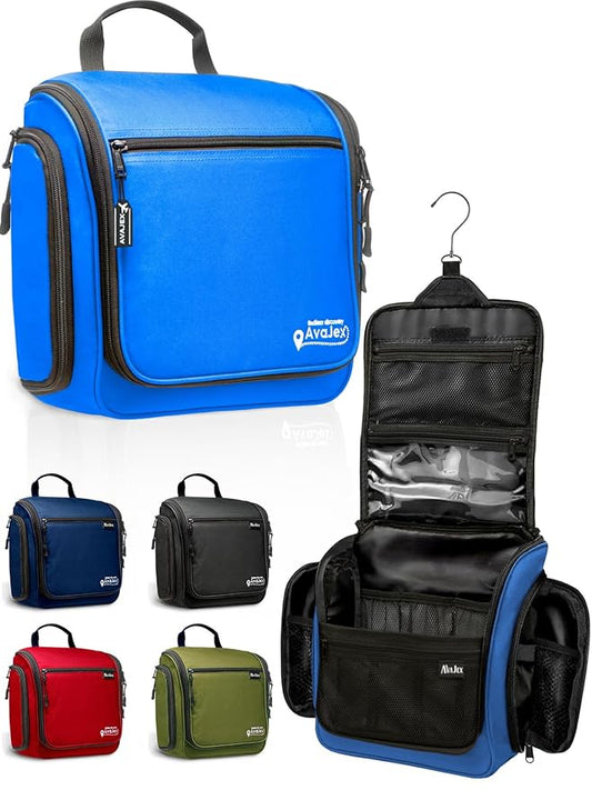 Large Hanging Toiletry Organizer - Travel Toiletry Bag for Men and Women - Waterproof Hygiene Bag with Metal XXL Swivel Hook, Sturdy Zippers and 19 Compartments for Toiletries, Makeup (Light Blue)