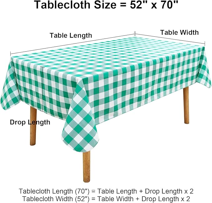 misaya Rectangle Waterproof Vinyl Table Cloth, Buffalo Flannel Backed Tablecloth, Wipeable Plastic Table Cover for Dinner, Kitchen, Outdoor (52" x 70", Green and White)